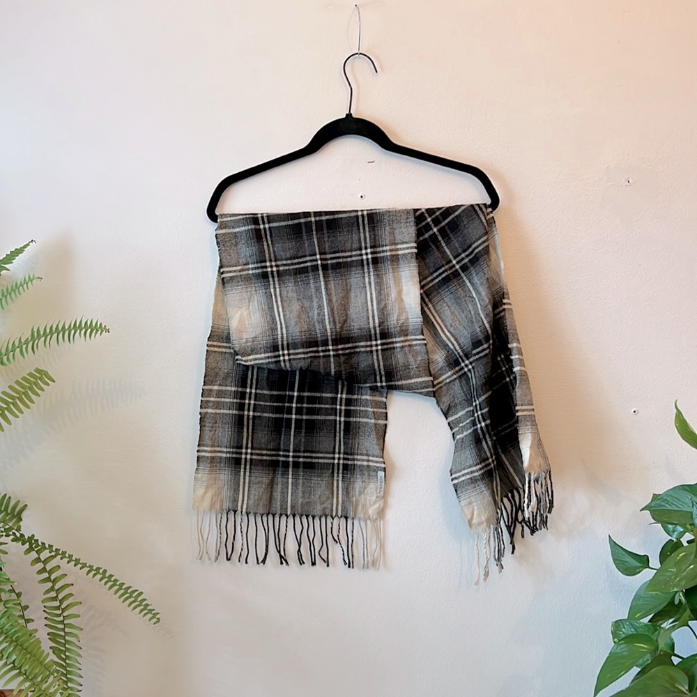 Black, Grey, and White Plaid Scarf